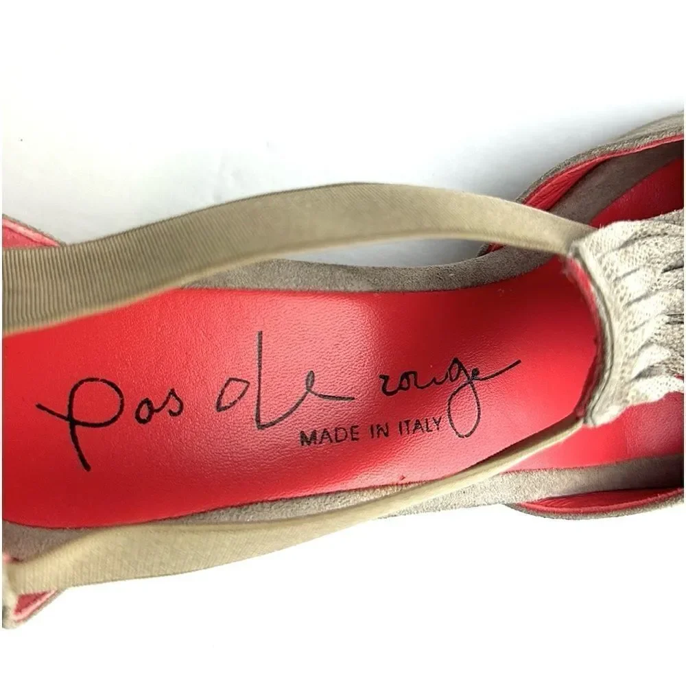 Pas De Rouge Italy Suede Nori Wedge Sandals Fridge Open Toe Taupe EUR 39 US 9